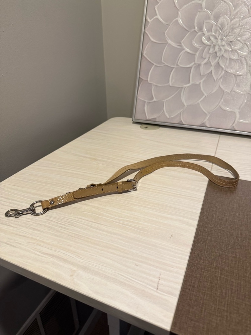 Tan Leather Adjustable Strap with Silver Hardware